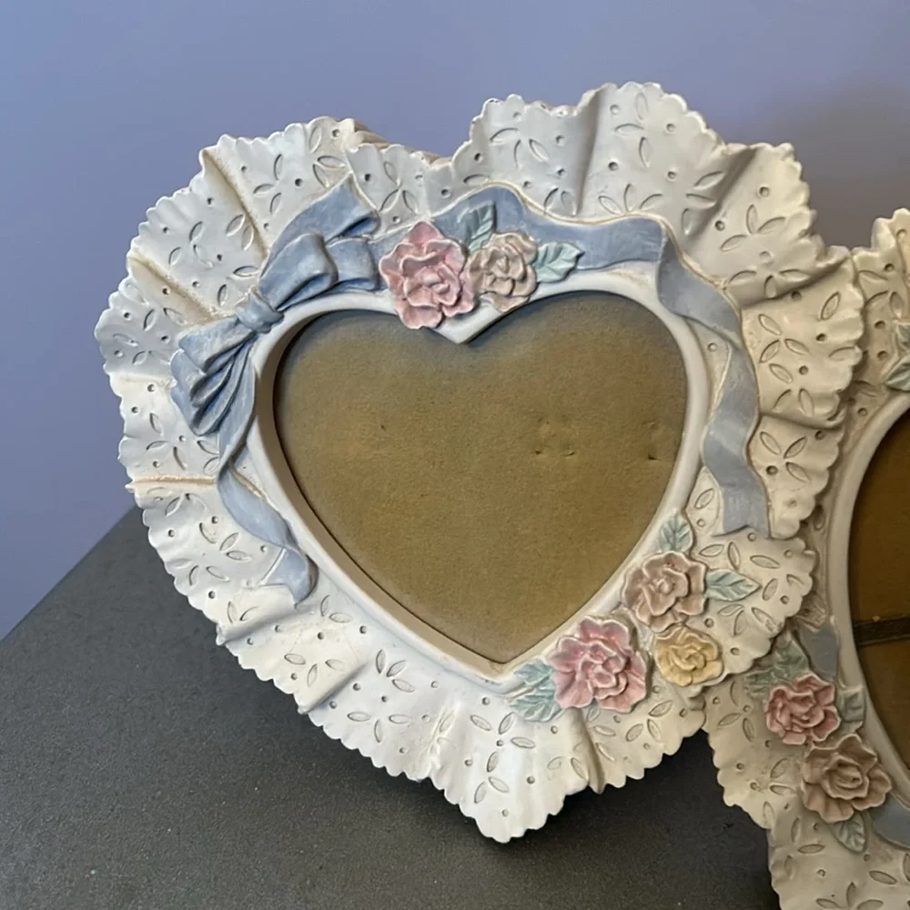 Figi Graphics Rose Romance double heart picture frame lace, ribbon and roses
